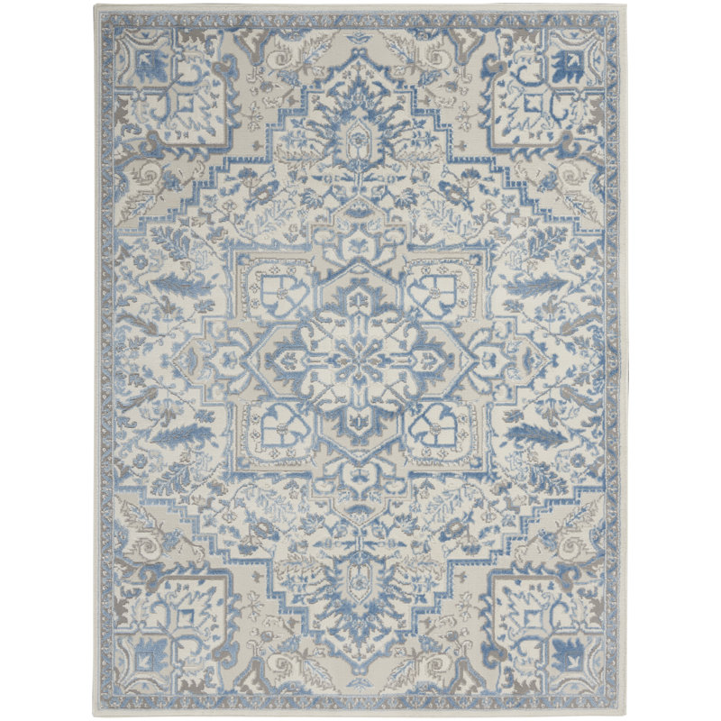 Tapis ivoire traditionnel Rheba, Rectangle 5 pi 3 po x 7 pi 3 po