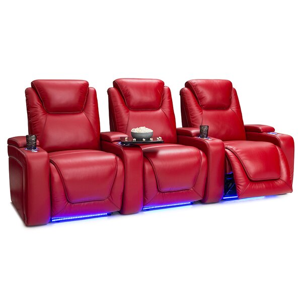 Latitude Run® Leather Power Reclining Home Theater Seating with Cup ...