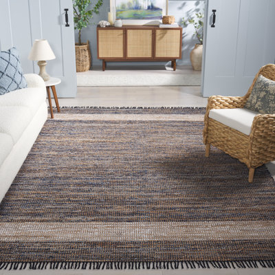 153 Hand Woven Denim/Jute/Cotton Rug in Navy/Beige