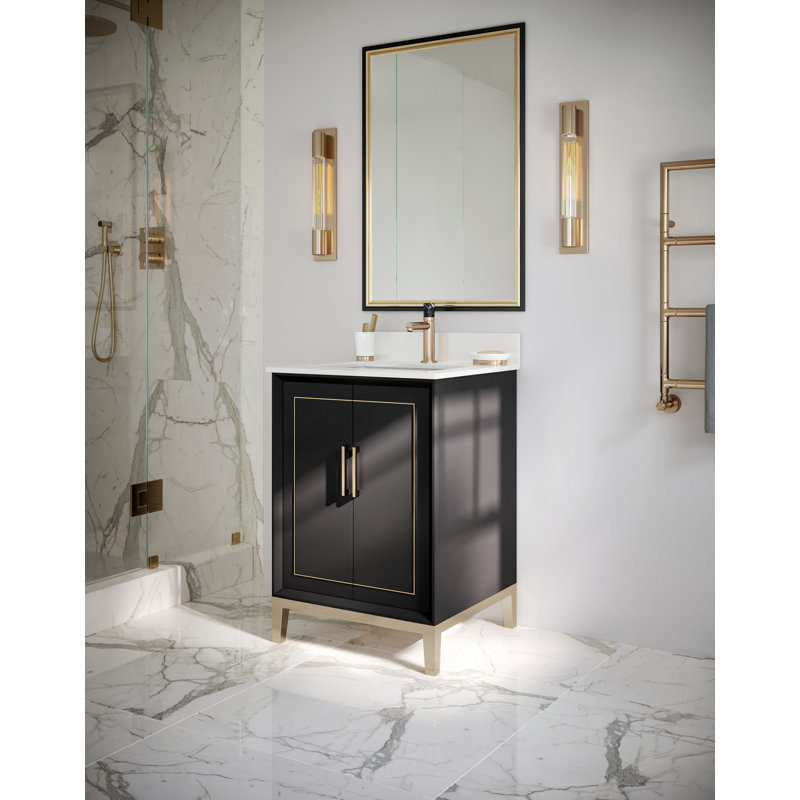 Gracie 24'' W Single Vanity, White Quartz/Single Faucet Mount, Midnight Black