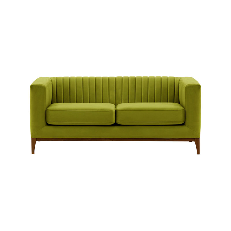 Buie Velvet Sofa, Olive Green, Dark Oak