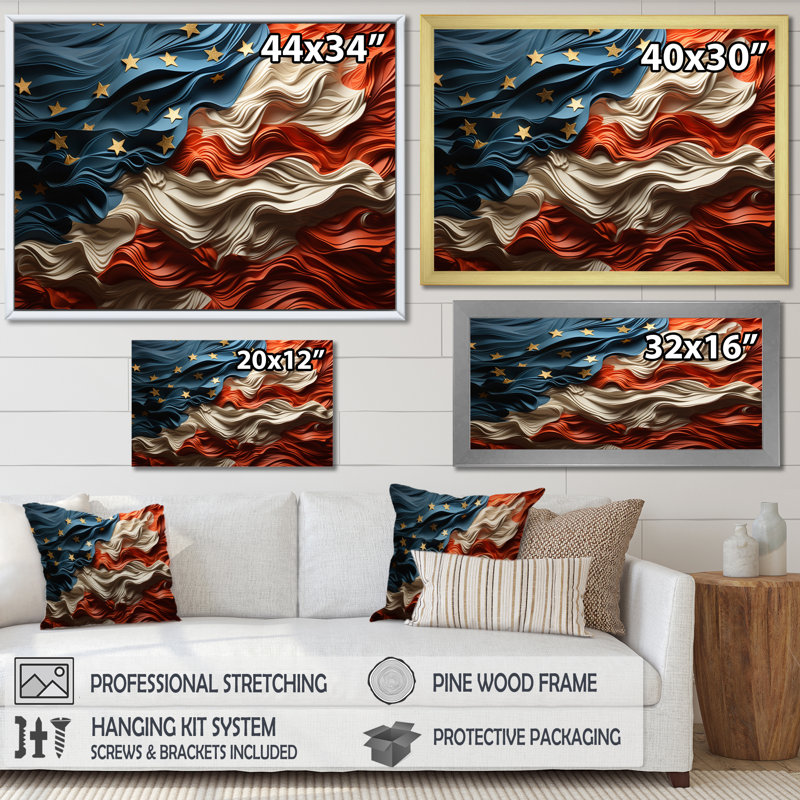 Drapeau moderne des États-Unis II - impressions encadrées, Toile tendue, H 30 po x l 40 po x P 1,5 po