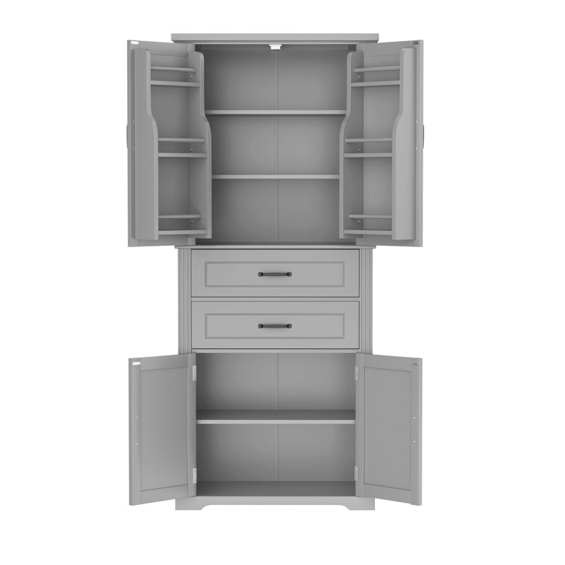 Armoire de rangement avec espace de rangement multifonctionnel, portes avec tablettes de rangement, 2 tiroirs, tablette réglable, gris (même SKU: N759P293426E)