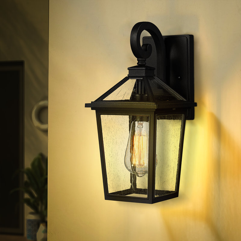 14 Inch Aluminum Outdoor Wall Light With Seeded Glass