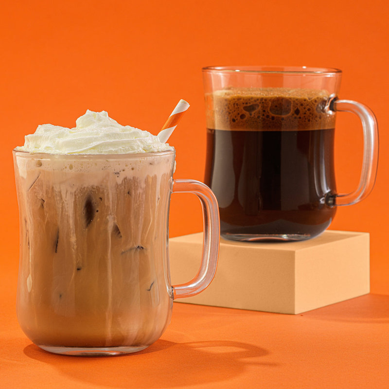 Clear Glass Diner Style Coffee Mugs with Handles, Set of 4