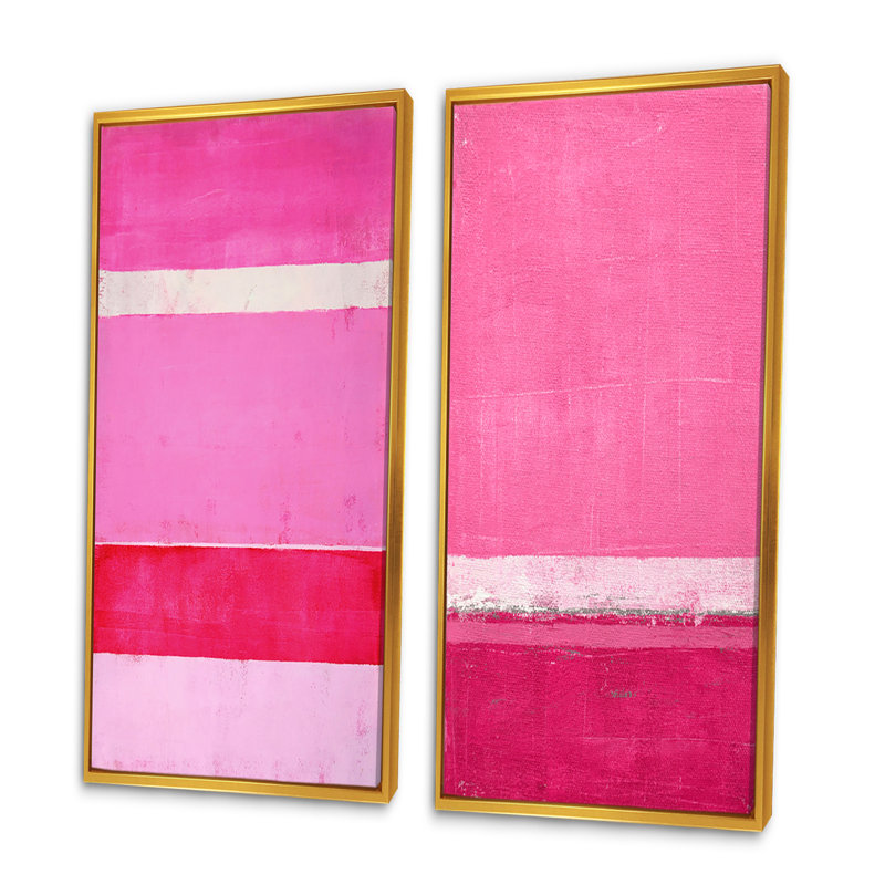 Ensemble de 2 peintures sur toiles fuchsia et blanc, H 40 po x l 40 po x P 1 po, Cadre flottant doré