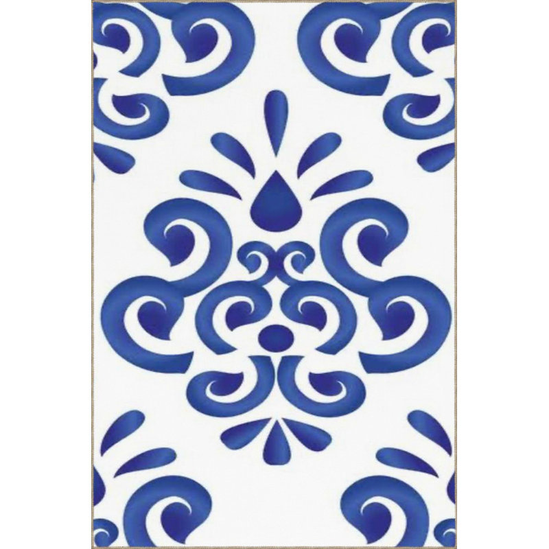 Tapis bleu tissé brodé à la machine, Rectangle 2 pi 4 po x 3 pi 11 po