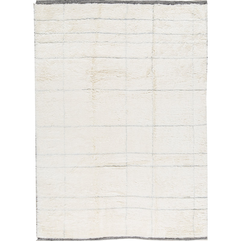 Tapis ivoire et bleu clair noué à la main de haute qualité, Rectangle 9 pi x 12 pi