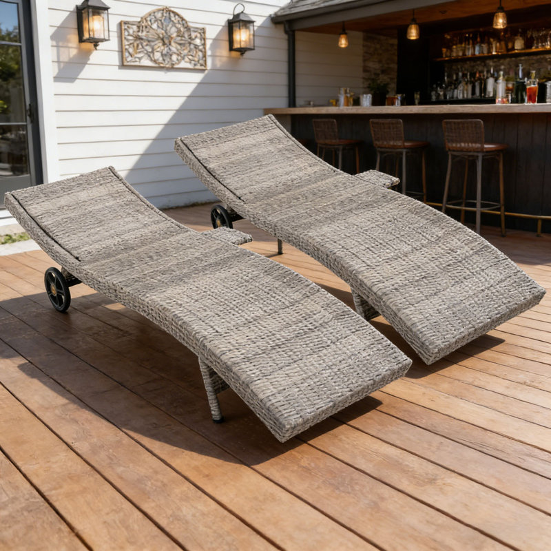 Patio Wicker Chaise Lounge Chairs Set, Grey