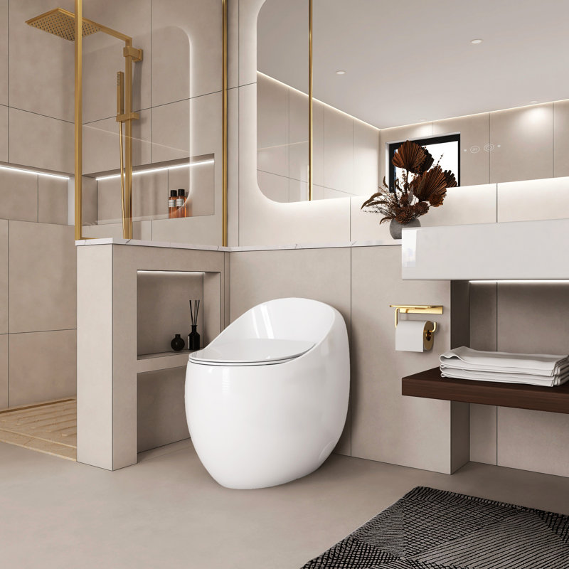 Toilette en céramique blanche brillante 1,28 - forme d'œuf, construction, chasse d'eau en forme d'œuf, égratignure, nettoyage facile