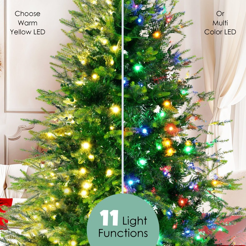 Pre-Lit Aspen Fir Artificial Christmas Tree With Wreath & Garland,Grass  Xmas Tree With 380 Multi-Colour LED Lights, 11 Lighting Modes, 861 PE Branch Tips, For Indoor Holiday Decor