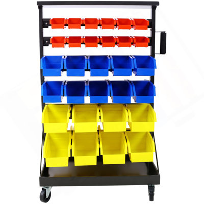 Support à bacs roulants double face à 6 niveaux, capacité de 350 livres, comprenant 60 bacs de rangement, avec plateau et roulettes