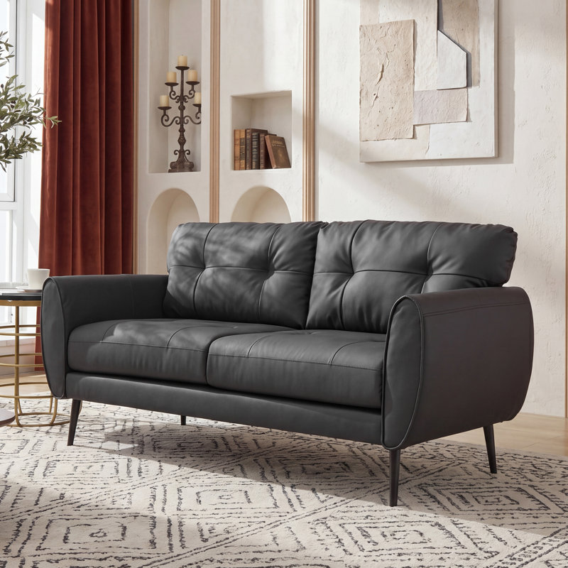 Corvo 61' Faux Leather Flared Arms Loveseat, Corvo Black Faux Leather