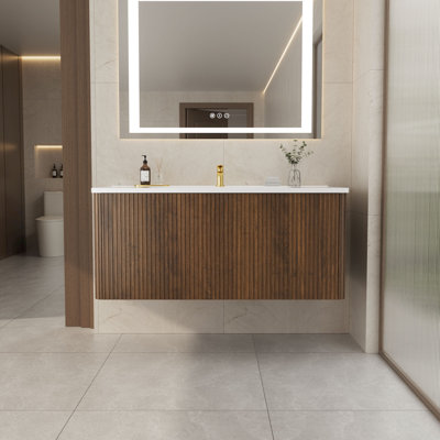  Meuble-lavabo rayé avec lavabo à surface solide, meuble-lavabo mural flottant pour salle de bain moderne, pré-assemblé