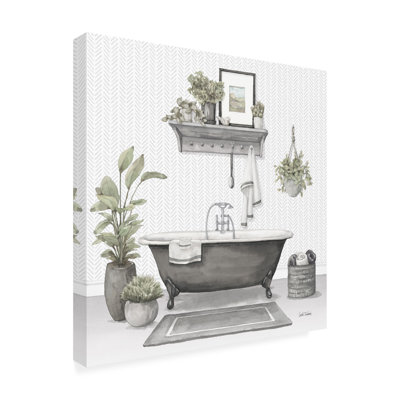 Wrapped Canvas Wall Art - Leslie Trimbach 'Serene Bath II Gray' Wall Art for Living Room, Bedroom, or Office Décor - 14 x 14 