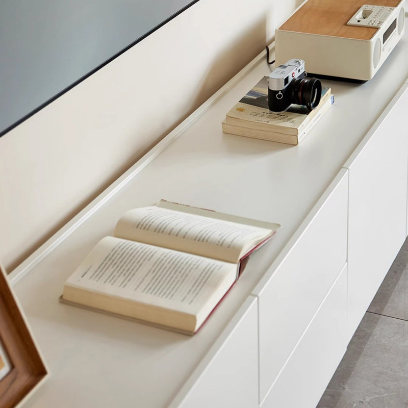 Meuble télé moderne en bois massif blanc, H 17,72 po x L 70,87 po x l 15,75 po