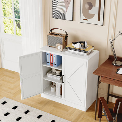 36" Farmhouse Metal Storage Cabinet With Adjustable Shelves For Kitchen, Dining & Living Spaces