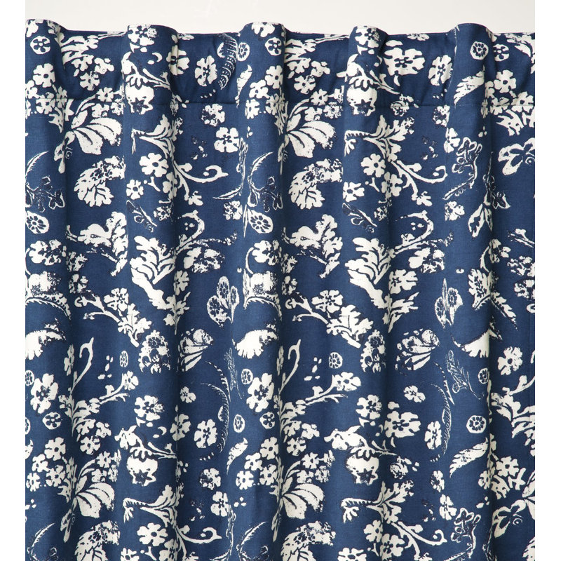 Floral Room Darkening Rod Pocket Single Curtain Panel, Blue, 42" W x 84" L