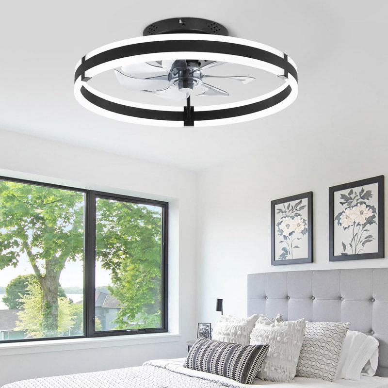 19.7 inch Low Profile Ceiling Fans with Lights and Remote, Black