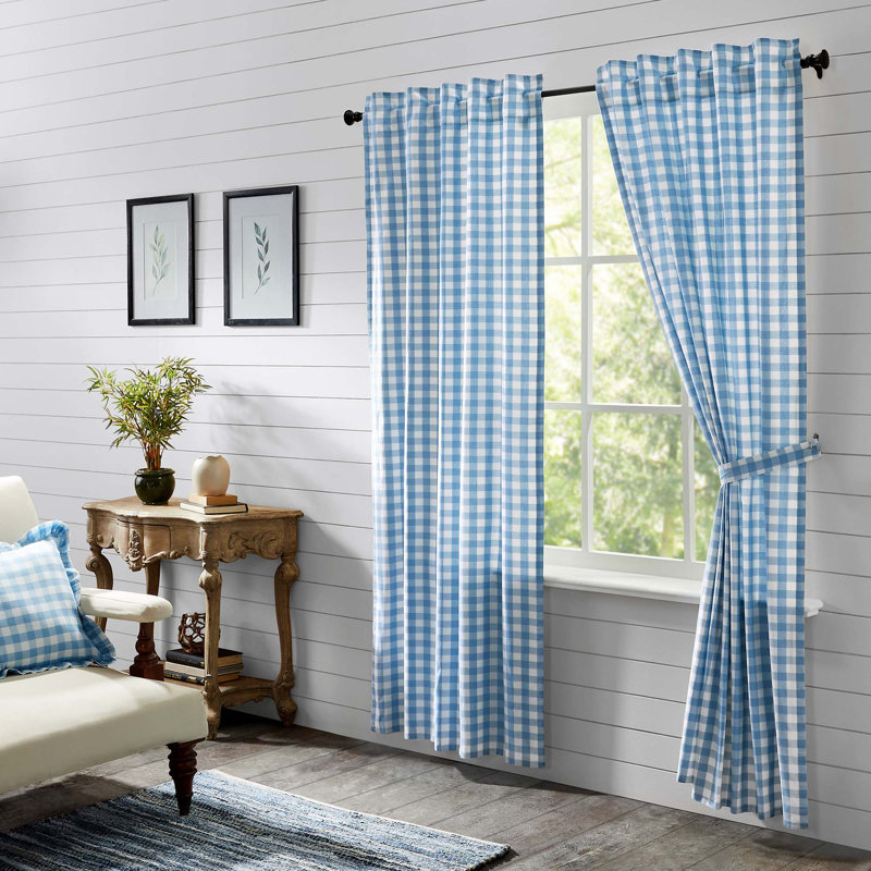  Annie Buffalo Check 100% Cotton Gingham Room Darkening Rod Pocket Curtain Panels, Dusk Blue, 40" W x 84" L