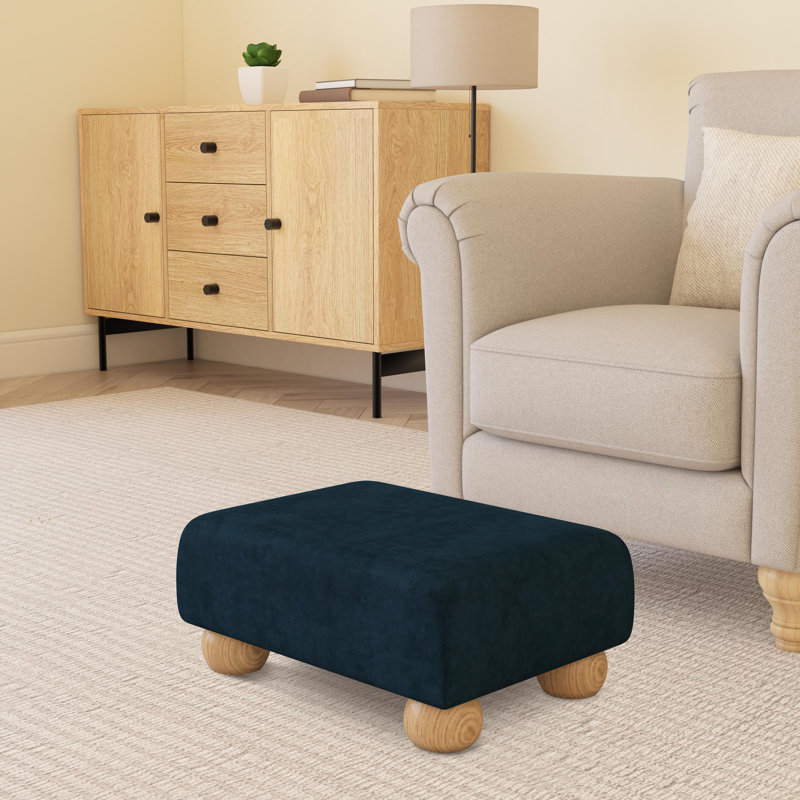 Autryville Wood Bun Feet - Fabric, Natural, Indigo Dark Blue, Velvet