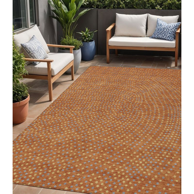 5' X 8' Brown Gray And Gold Polka Dot Washable Indoor Outdoor Area Rug