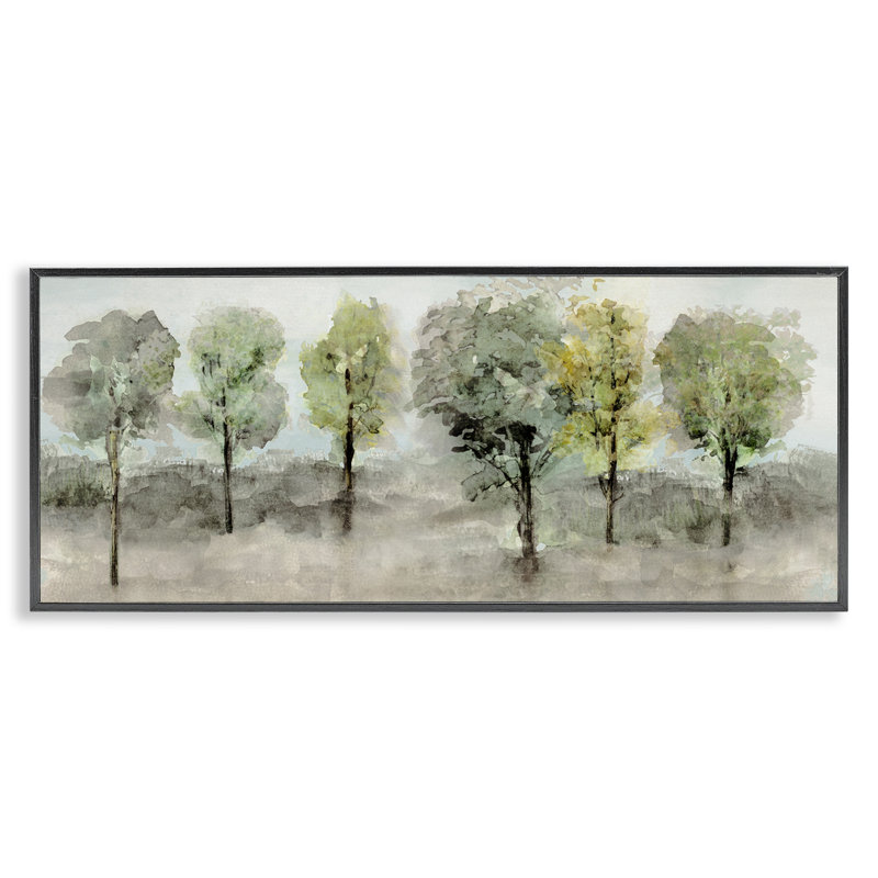 «Splashed Watercolor Trees», estampe numérique par Val Rhodes, H 13 po x l 30 po, Giclée encadrée noir minuit
