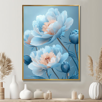 «Blue Velvet Peony Blooms I», art mural pivoines