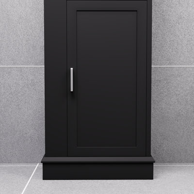 Black Tall Bathroom Storage Cabinet, Freestanding Storage Cabinet With Hooks And Adjustable Shelves
