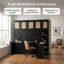 Lit escamotable noir pleine grandeur avec bureau et armoire en rotin, convenant à la maison et au bureau
