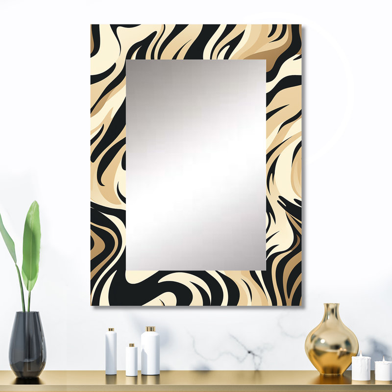Motif rayé zébré Aleyia Mocha - miroir abstrait, miroir mural moderne et contemporain, 32 po x 24 po