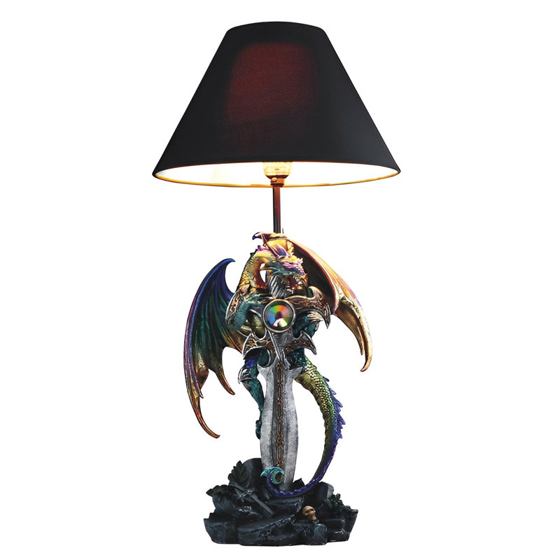 24.5"H Purple/Green Dragon Embracing Sword Table Lamp
