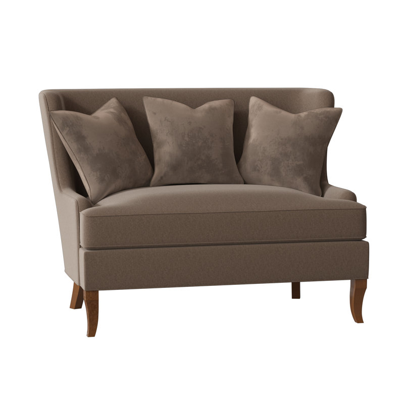 Stimulous Upholstered 55'' Settee, Tweetie 22 Navy Performance Velvet, Pecan, No