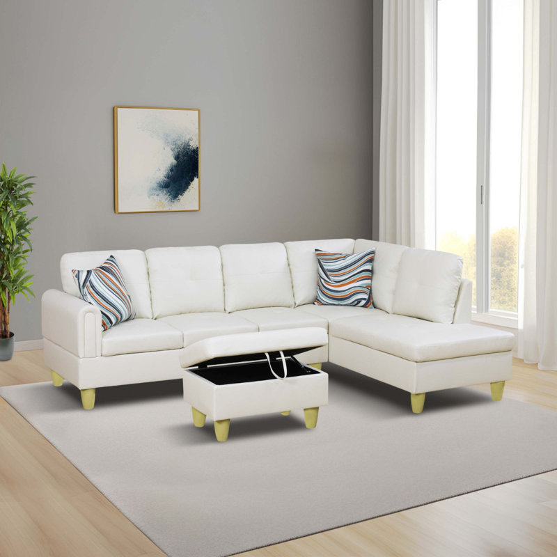 Ensemble de canapé modulaire en tissu brun foncé avec repose-pieds 3 pièces, Flanelle grise, Accoudoir à droite (vu de face)