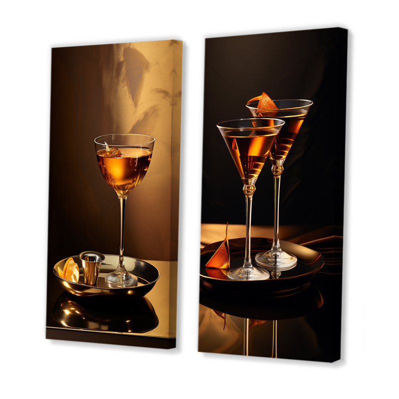 «Sidecar Soiree Bronze Cocktail - Cocktail», ensemble de 2 reproductions d'art sur toile, Toile tendue, H 32 po x l 33 po