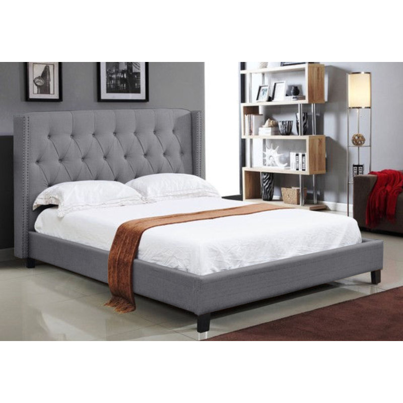 Lelen Upholstered Wingback Bed, King, Gray