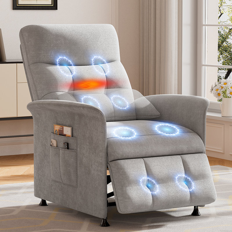 32"W Power Recliner Chair with Vibration Massage and Heating, Light Grey