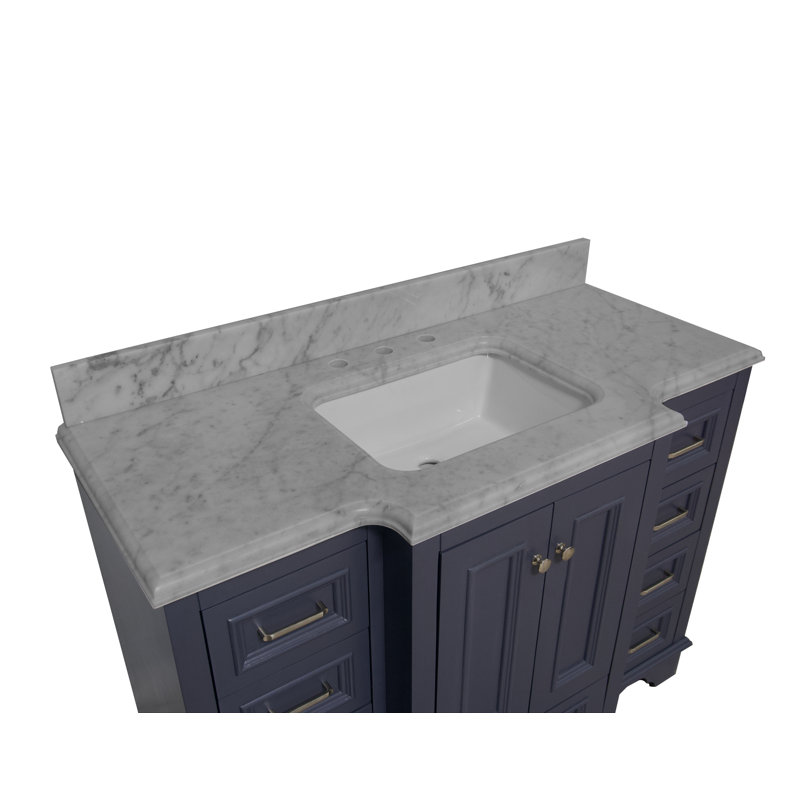 Ensemble de meuble-lavabo simple 48 po Loughlam, Marbre de Carrare, Gris marine