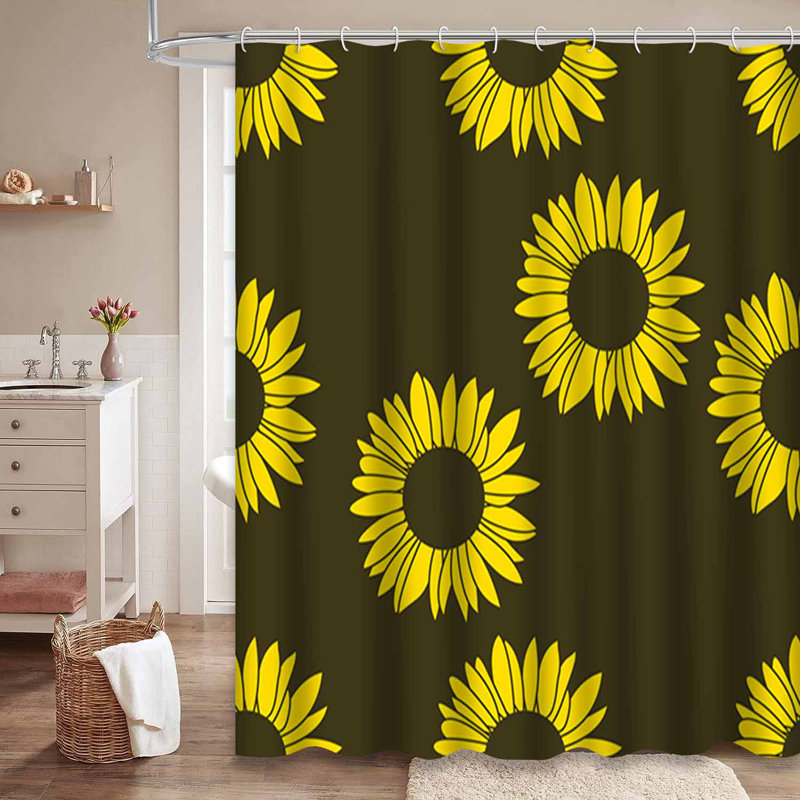 Rideau de douche imperméable à motif de tournesol foncé minuit avec 12 crochets, L 72 po x l 78 po