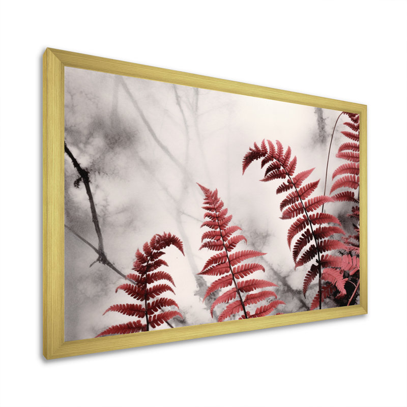 «Red Grey Fern Flowers», impression sur toile, H 30 po x l 40 po x P 1 po, Encadrement doré