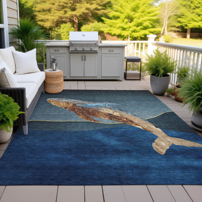 Machine Washable Indoor/Outdoor Xhevrie Blue Rug, Rectangle 8' x 10'