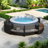 Spa Surround Spa Frame Patio Rattan Sofa Set With Storage Spaces, Washable Cushions