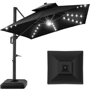 Ronessa 10x10ft 2-Tier Square Outdoor Solar LED Cantilever Patio Umbrella w/ Base Included