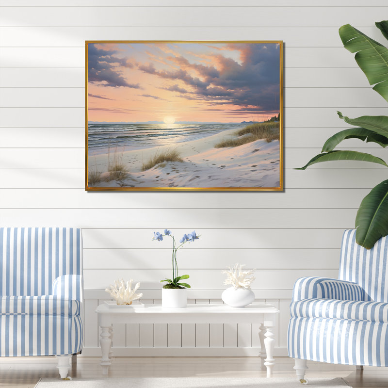 «Ocean Serenity Gentle Pink Pastel Beach Sunset - Coastal Beach», reproduction sur toile, H 24 po x l 32 po