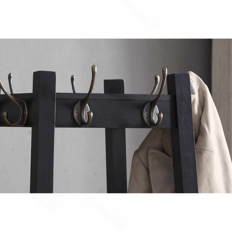 Vassen Coat Rack W/ 3-Tier Storage Shelves In Finish, Black