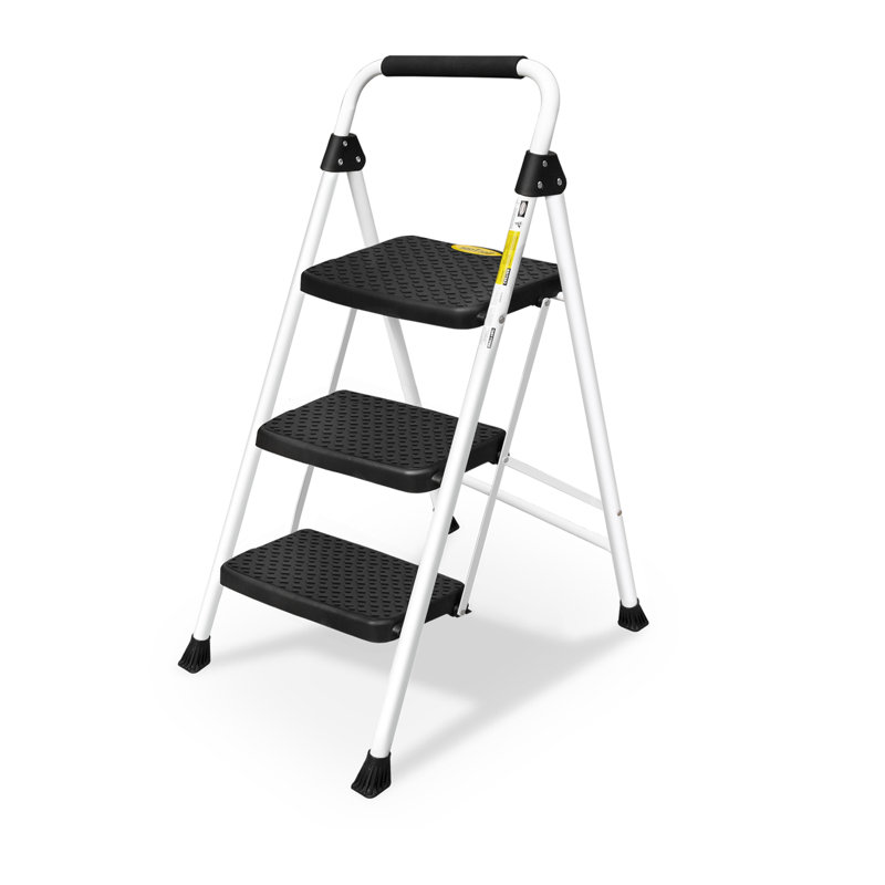 3 Step Ladder, Folding Step Stool for Adults with Wide Anti-Slip Pedal, 500 LBS Capacity, Lightweight, Portable Steel Step Stool with Convenient Handrail