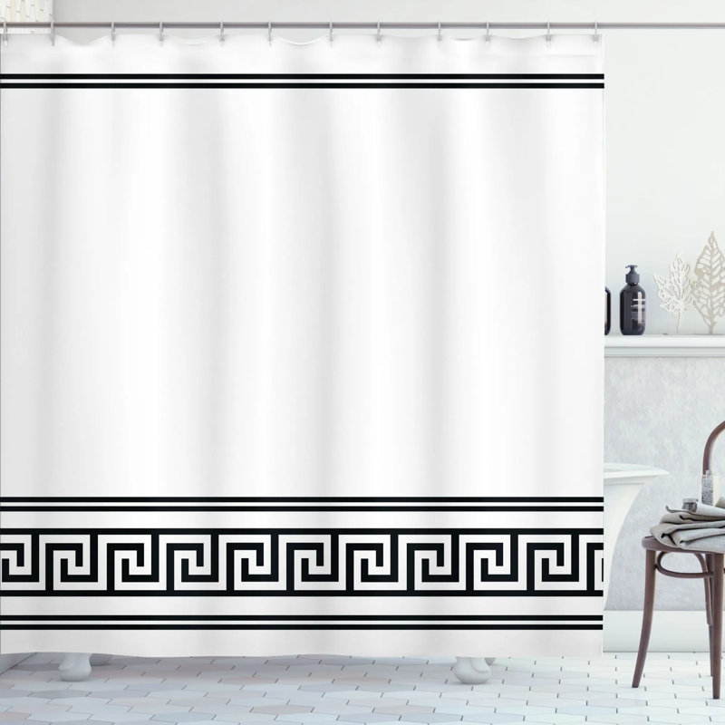 Greek Key Pattern Black and White Fabric Shower Curtain