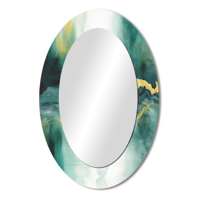 Impression d'aquarelle bleue avec miroir mural doré moderne VI, 36 po x 24 po