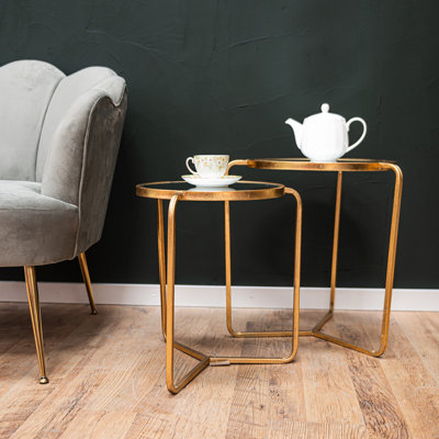 Burrill Metal Mirrored 2 Piece Nest of Tables