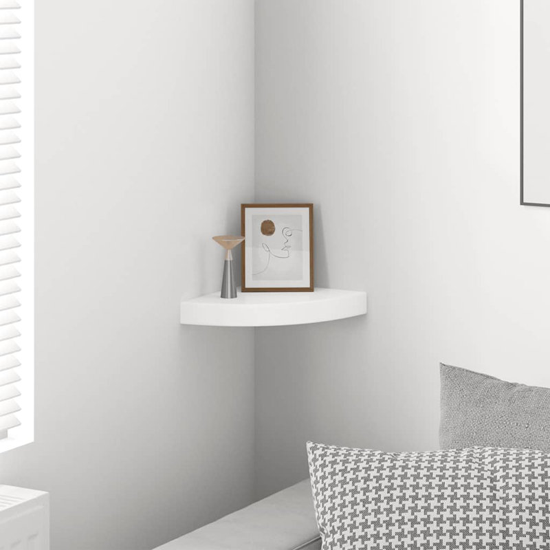Wall Corner Shelf Floating Corner Shelf Wall Mounted Display Shelf, 1.5" H x 9.8" W x 9.8" D, High Gloss White